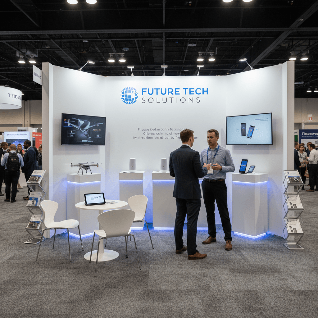 Compact standard trade show booth with product displays