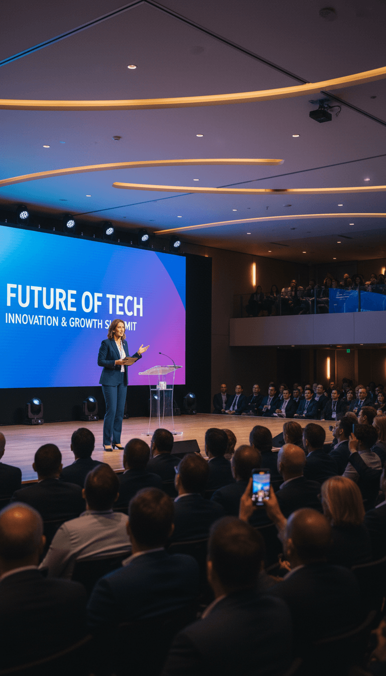 Professional speaker presenting at an industry conference