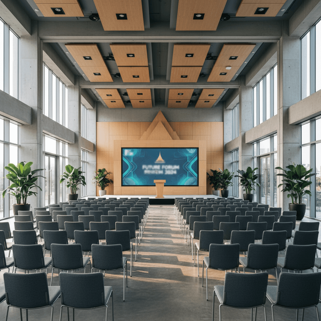 Empty modern conference hall with presentation stage in Bangkok