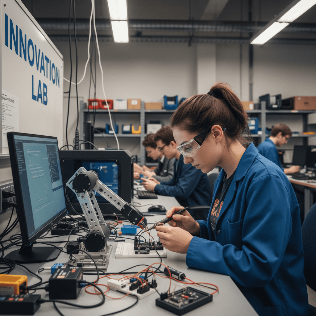 University student working on engineering project in laboratory