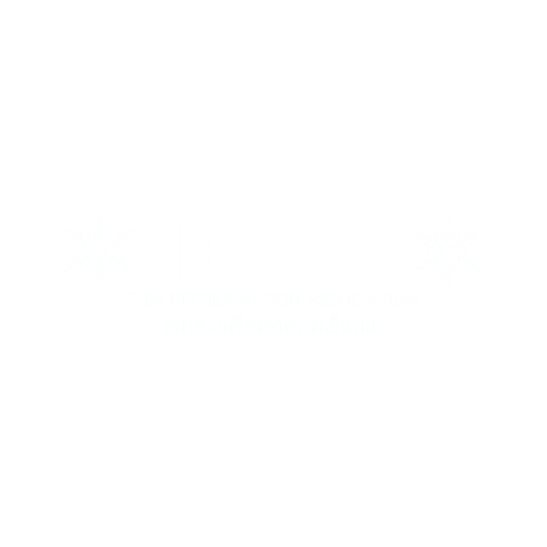 Thai Refrigeration Association logo with TRA acronym, snowflakes, and Thai script on black background.